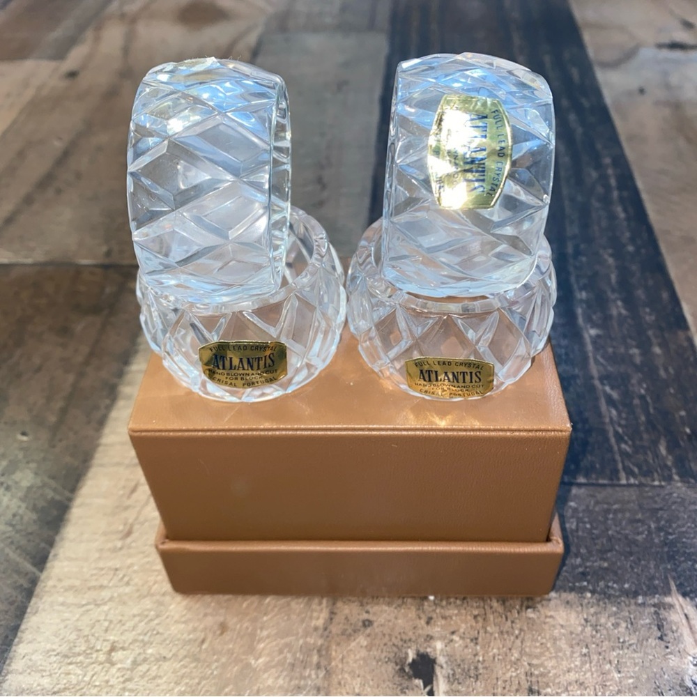 4‎ Full Lead Crystal Napkin Rings Atlantis Blown Hand Cut Portugal Original Box